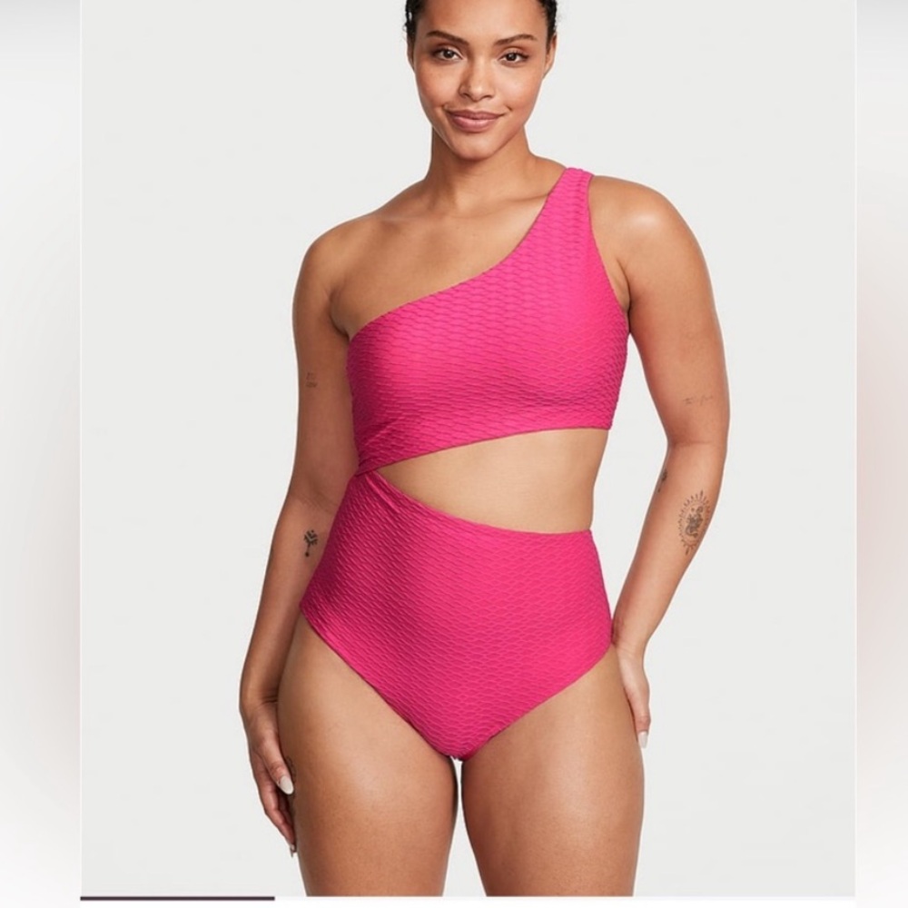 Victoria's Secret Hot Pink and Black One-Shoulder monokini